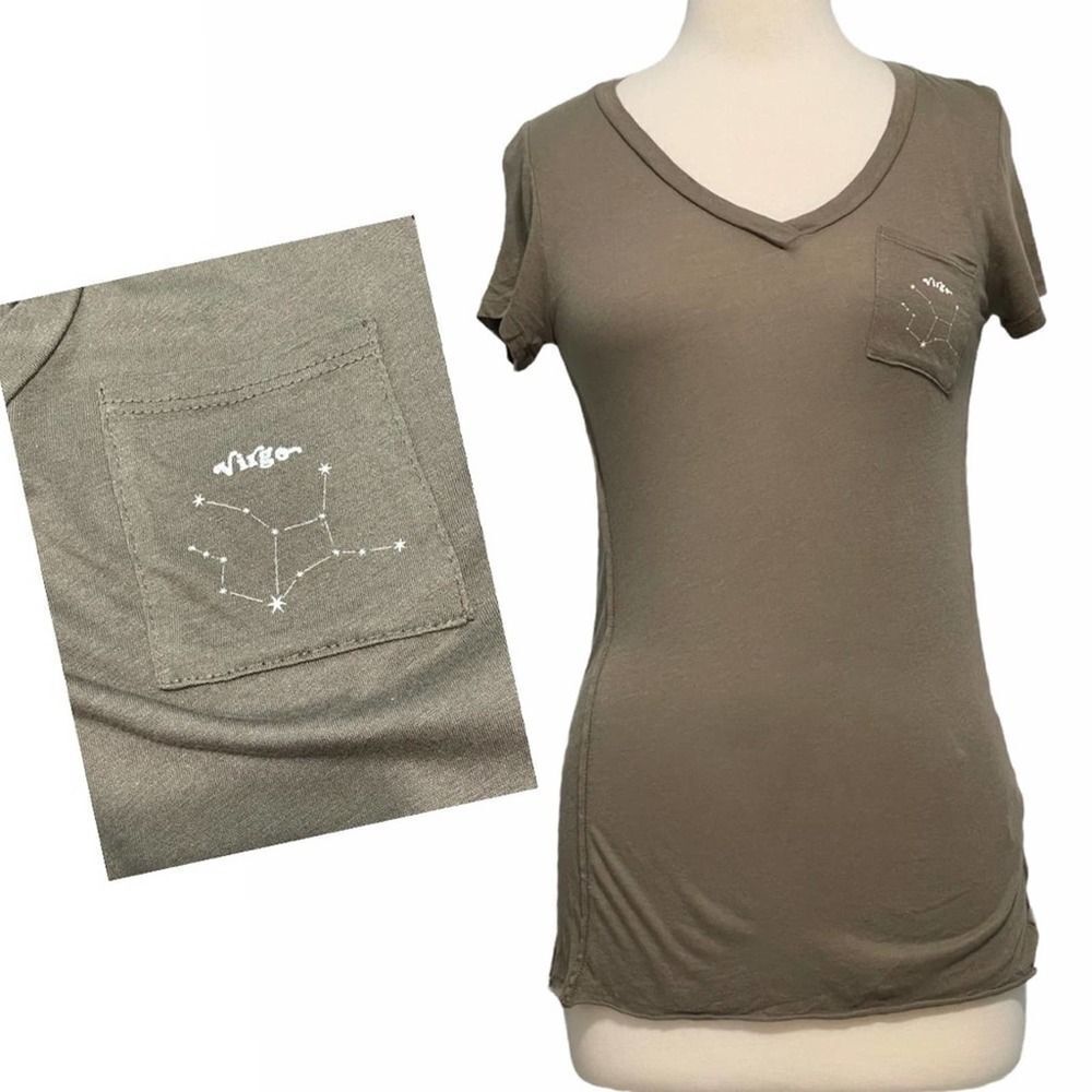 Michelle By Comune Zodiac Virgo T-Shirt Short Sleeves Pocket Astrology‎ Green XS